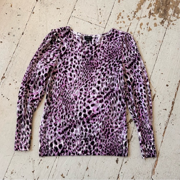 Talbot's Animal Leopard Print Merino Wool Puff Sleeves Knit Sweater - Picture 4 of 13